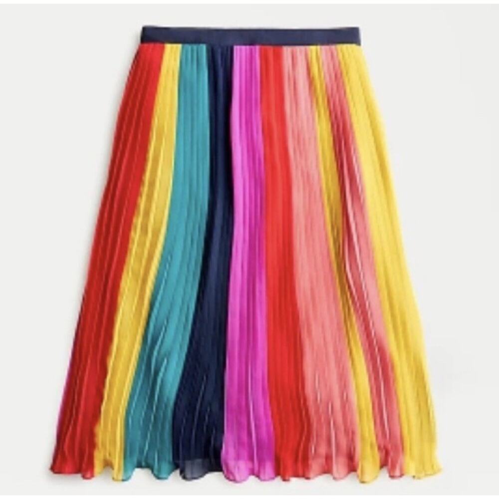 NWT J Crew Sunburst Pleated Rainbow Midi Skirt Bold Multicolor Colorblock [4] - Picture 4 of 13